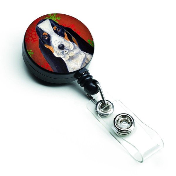 Teachers Aid Basset Hound Red & Green Snowflakes Holiday Christmas Retractable Badge Reel TE755275